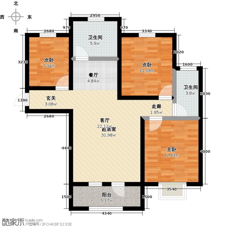 00a7户型三室两厅一卫户型3室2厅1卫-t  建筑面积:94平方米 更新
