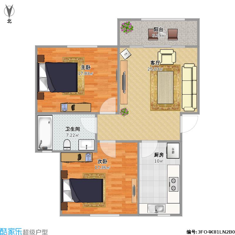 户型设计 90平两室一厅 河南 濮阳 盟东新区二期 套内面积:84.