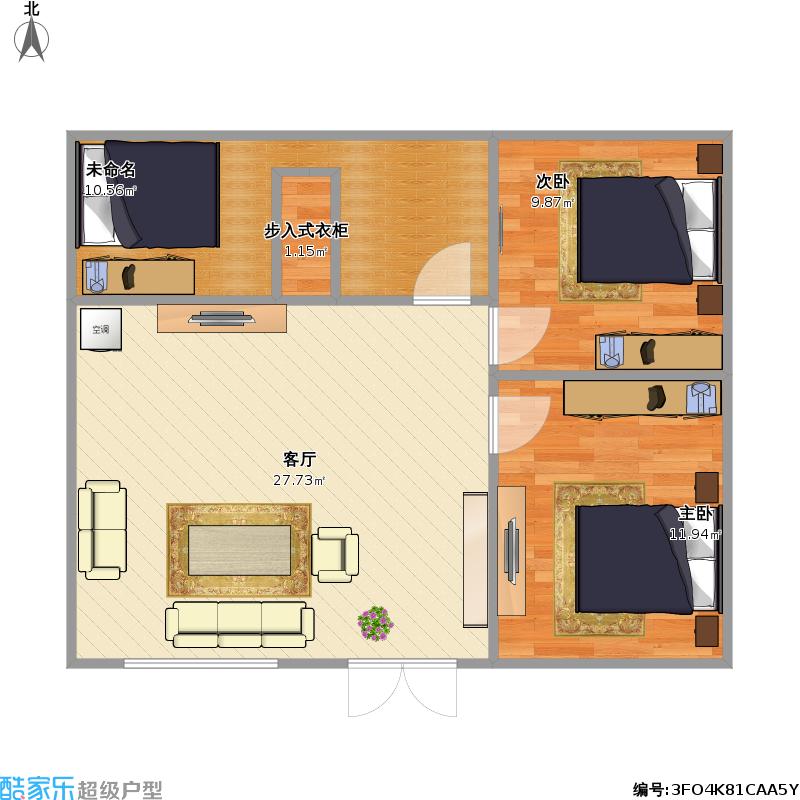 户型设计 一室三厅  山西 晋城 未知小区 套内面积:61.