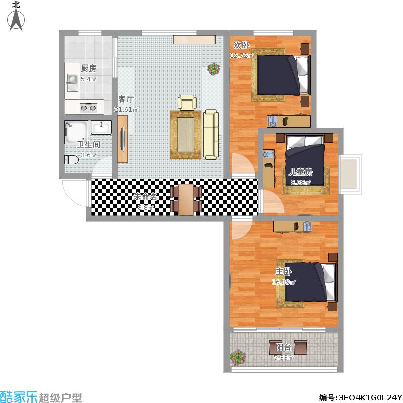 福泽家园110方a户型三室一厅