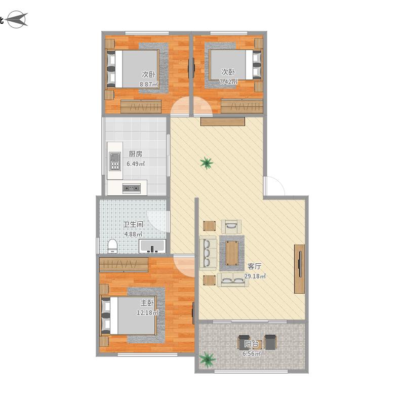 户型设计 官扎营南区3号楼80平方两室一厅