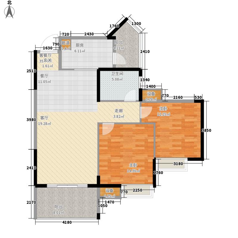 光明苑2室1厅1卫1厨100.00㎡户型图