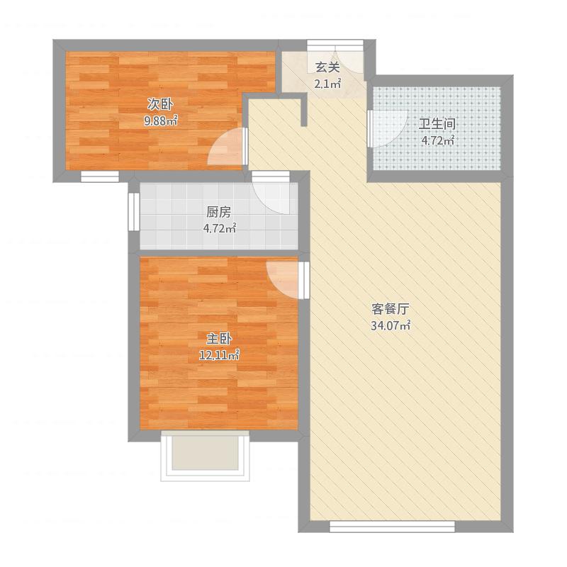 玉兰湾2室2厅1卫1厨82.00㎡户型图