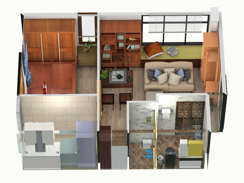 分享 一室一厨一卫  公寓三:一室一厅一厨一卫 宽700×